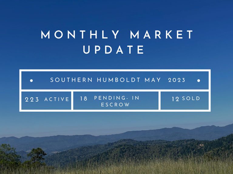 view of humboldt hillside with the words "monthly market update may 2023"